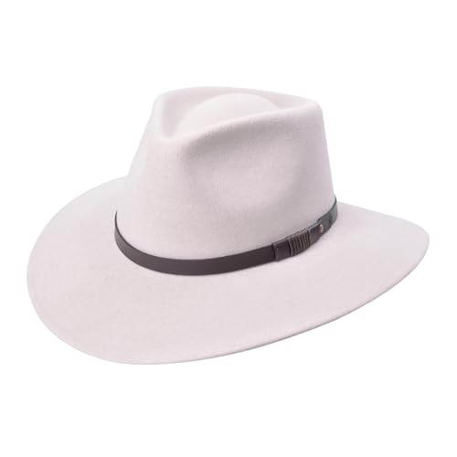 Bigalli Australian Wool Felt Outback Hat Fedora for Men Women - Comfortable Warm Crushable Waterproof Nubuck Leather Band - color: Cream, size: Small