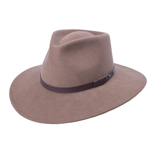 Bigalli Australian Wool Felt Outback Hat Fedora for Men Women - Comfortable Warm Crushable Waterproof Nubuck Leather Band - color: Khaki, size: Medium